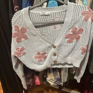 Arizona Jean Company Women's Light Blue Cardigan with Pink Floral Design